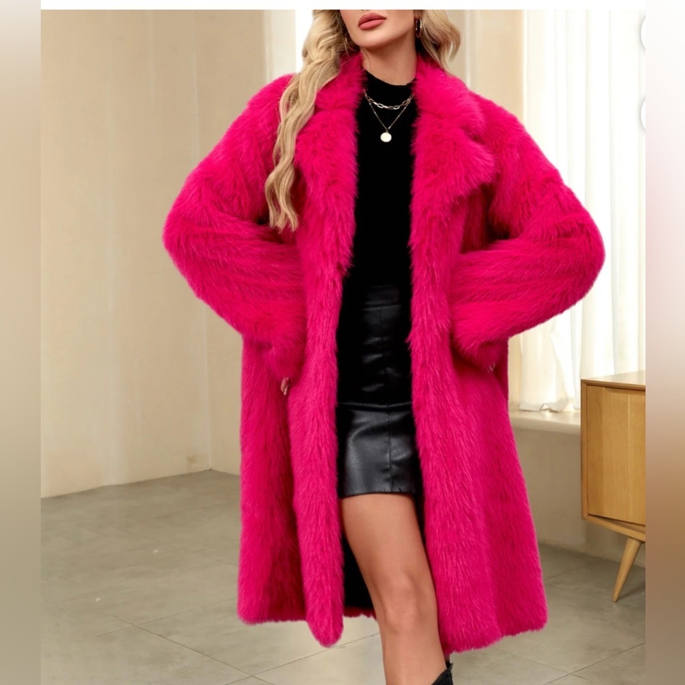KAYLEE BOUTIQUE / Faux Fur Coat/ Pink / NWT/ Small/ Ptp-21” - Picture 3 of 5
